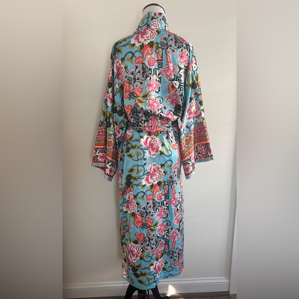 Natori Private Luxuries Asian Inspired Floral Print Satin Kimono Robe ~ Small - Picture 4 of 7